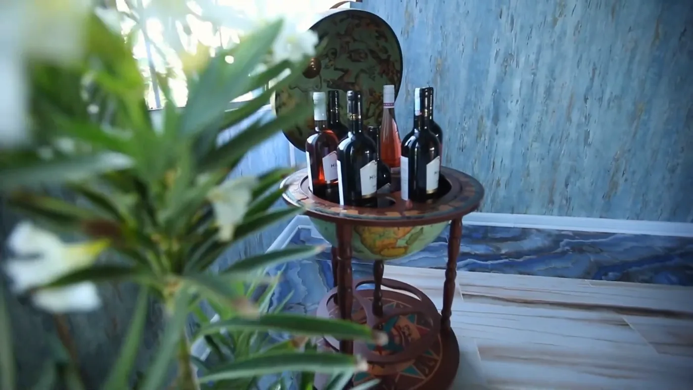 A globe bar with wine